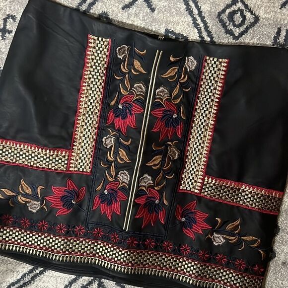 Faux Leather Skirt, Embroidered Midi Length, Size Large, Worn Once - Picture 2 of 5
